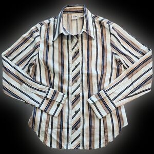 Armani Exchange White and Blue Casual Button Down Shirt with Vertical Stripes